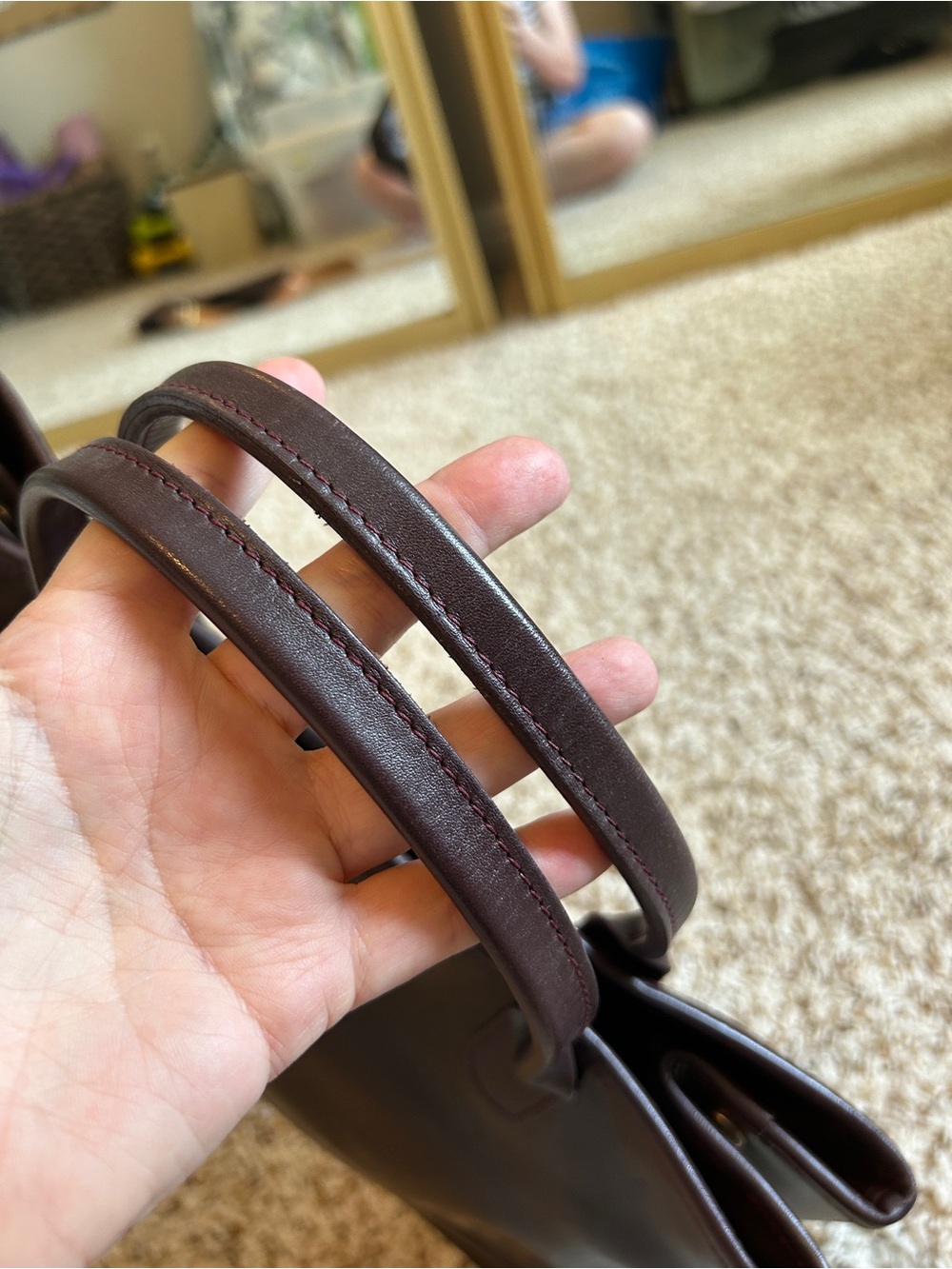 Longchamp Le Roseau Burgundy Brown Leather Handbag Silver Bamboo Clasp Vintage - Picture 9 of 15